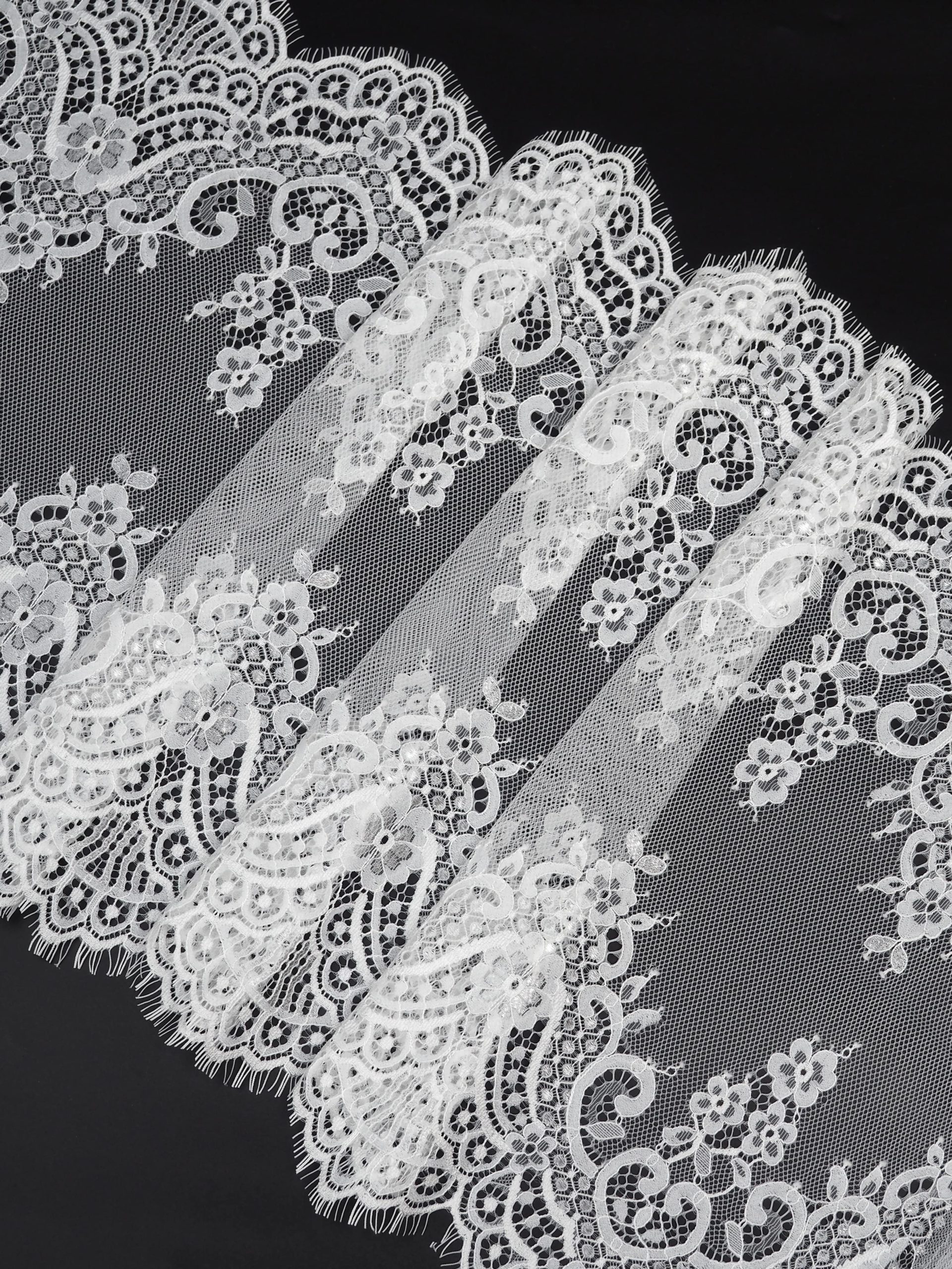 Кружево шантильи для белья теплое белое неэластичное ширина 36 см купон 2,9 м