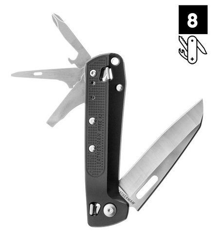 Мультитул Leatherman Free K2 115 mm, 8 функций, чёрный, кробка картонная (832658)