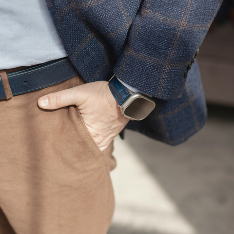 Ремешок для Apple Watch Ultra 49mm из кожи аллигатора, синего цвета