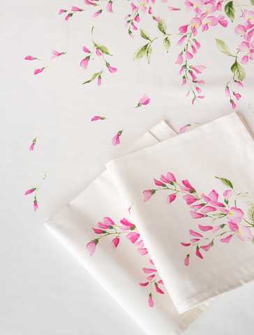 Скатерть 160х225 и 8 салфеток Vallesusa Excelsior Glicine 15741 Rosa бело-розовые