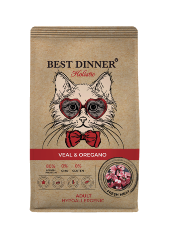 Best Dinner Adult Holistic сухой гипоаллергенный корм для стерил кошек (телятина,орегано) 1,5 кг