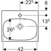 Раковина Geberit Acanto: Белый, B=45см, H=16.8см, T=38.2см, Отверстие под смеситель=По центру, Перелив=На виду