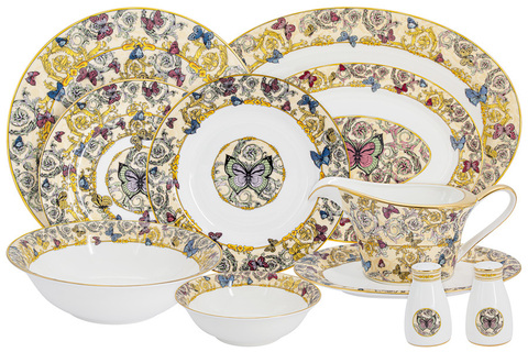 Обеденный сервиз 27 предметов на 6 персон Royal Crown Бабочки rc9-27/1ds-665h-n