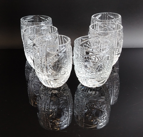 Стопки хрустальные набор из 6 штук, алмазная грань, геометрический орнамент, винтаж СССР 1970-1990 гг