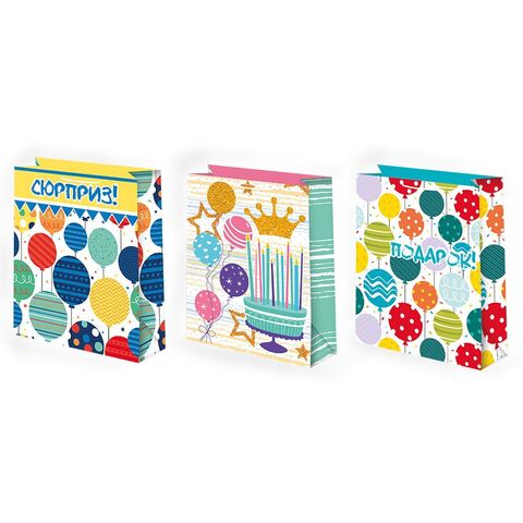 Пакет подарочный S вертикальный, Шарики, МИКС, 18*23*10 см (Д*В*Ш)