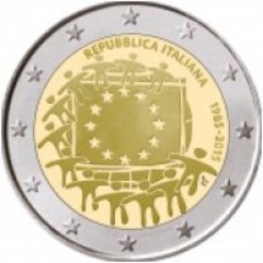 Памятная юбилейная монета номиналом 2 евро, 2015 год,  «30 лет флагу Европы». Монетный двор - Рим, Италия.