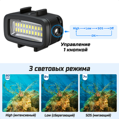 Светодиодная водонепроницаемая лампа для экшн камер