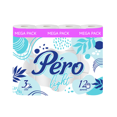 Туалетная бумага Pero Light, трёхслойная, 12 рулонов, белая, 254969