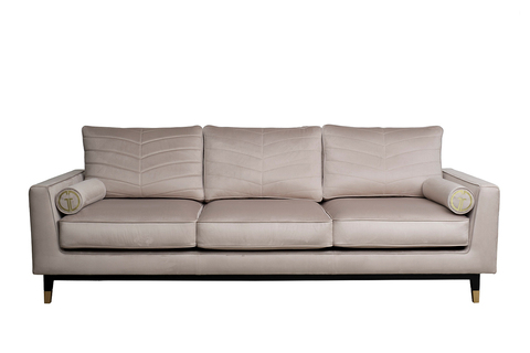 Диван велюровый трехместный Garda Decor Madrid Memory бежевый с кантом