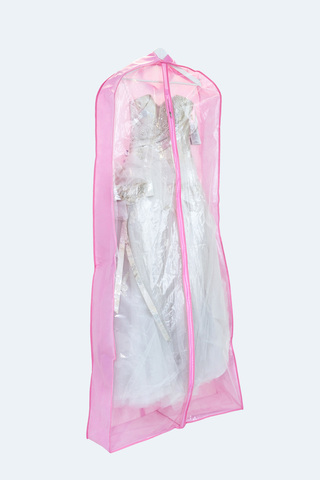Длинный прозрачный чехол-футляр для свадебного платья объемный с расширением к низу 80*170*25 см