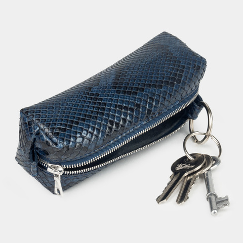 Ключница Coffre из кожи питона, синего цвета