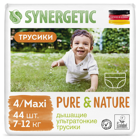 Подгузники -трусики для детей  SYNERGETIC Pure&Nature  4 /MAXI  44шт/уп
