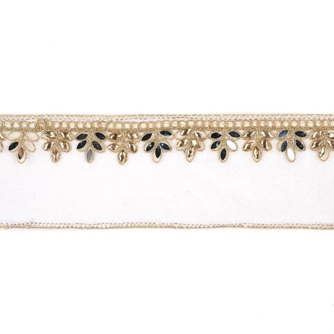 Лента на елку 5м Goodwill белая с листочками и зеркальными бусинами