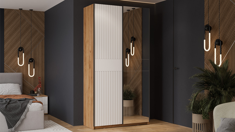 Шкаф-купе Оскар Хилтон 2-х дверный с зеркалом 118 дуб крафт золотой / белый матовый