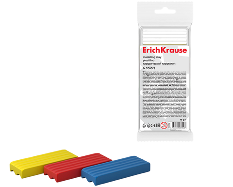 Пластилин классический ErichKrause light 6 цветов, 96 г (во флоупаке с европодвесом 6 шт) Арт.53754