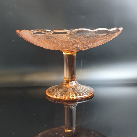 Ваза фруктовница для сервировки на ножке янтарное литое стекло с резным декором, матовая вставка, 13 см, винтаж СССР 1970-1990 гг