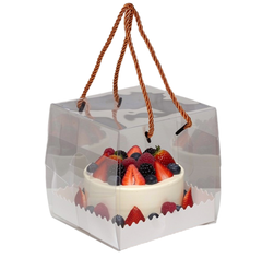 Коробка для бенто прозрачная с веревочными ручками 14×14×14 см