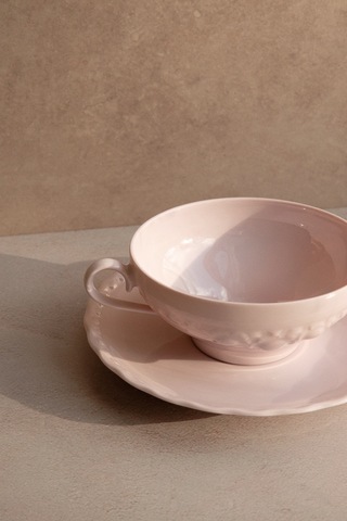 Винтаж Бульонная пара, розовый фарфор