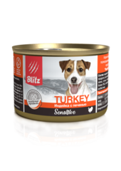 Влажный корм консервы Blitz Sensitive Dog Turkey & Liver (Pate) «Индейка с печенью» консервированный корм для собак всех пород и возрастов 24шт 200гр