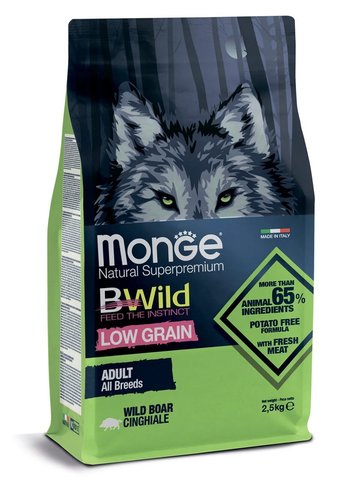 Monge Dog BWild LOW GRAIN низкозерновой корм из мяса дикого кабана для взр. собак всех пород 2,5кг