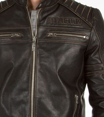 Affliction | Куртка мужская кожаная Day Watch Jacket 110OW135 передний карман