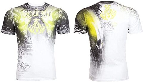 Archaic | Футболка мужская Nightwatcher White Lime Green AM348WLG от Affliction перед и спина