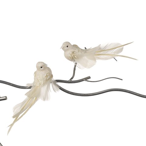 Набор украшений на елку 2шт 17см Goodwill Птицы кремовые с блестками на клипсе