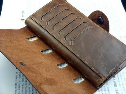 Mens Brown Leather Long Wallet №3