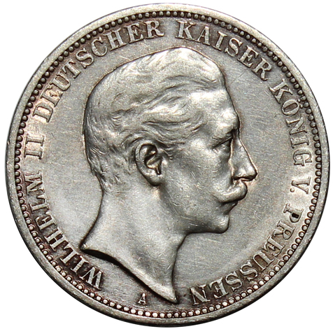 3 марки 1908 год. Вильгельм II. Германия. XF-