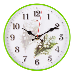 Часы настенные РУБИН  2019-106  круг d=19,5см, корпус зеленый "Ландыши"