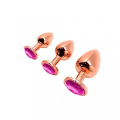 Анальная пробка золотистого цвета с розовым кристаллом Tralalo от WOOOMY  (S: 7*2,8 см.)