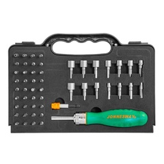 Jonnesway DR0152S Рукоятка отверточная трещоточная в наборе с битами и насадками, 52 предмета 48820
