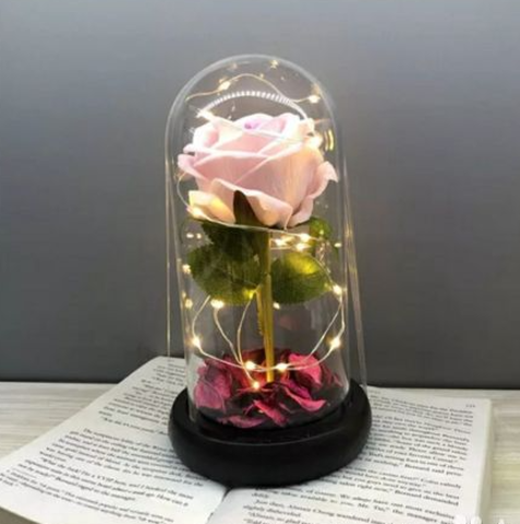 Роза в колбе с подсветкой (розовая)