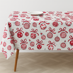 Скатерть "Новогодние игрушки на белом фоне" без пропитки