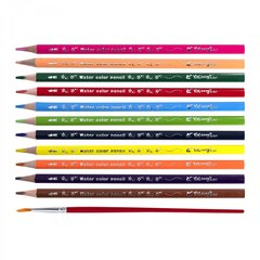 Карандаши цветные акварельные Yalong 12 цв., "World water" деревянные, трехгранные, заточенные, кисть, грифель 3.0 мм, картон. уп., европодвес