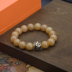 Браслет "Дракон". Медовый нефрит Д 12мм.