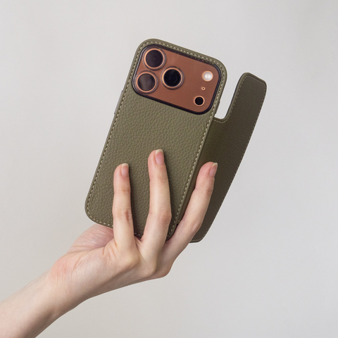 Чехол-книжка кожаная для iPhone 17 Pro, теленок зеленый цвета