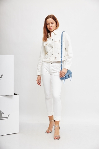 Liu Jo Куртка джинсовая из хлопкового тика с кружевной вышивкой