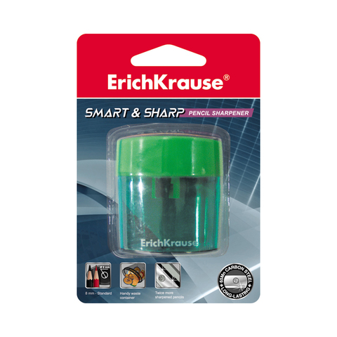 Пластиковая точилка ErichKrause® Smart&Sharp с контейнером, ассорти (в блистере по 1 шт.)