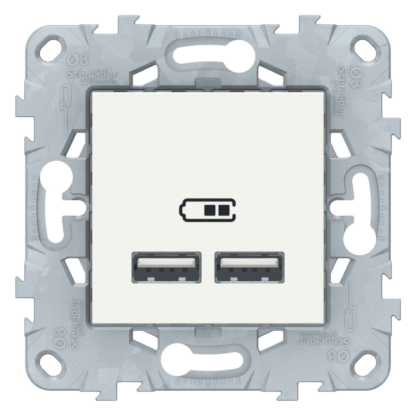 Розетка USB-зарядки двойная, 5B/2100 mA. Цвет Белый. Schneider Electric  Unica New. NU541818 – купить в интернет-магазине, цена, заказ online