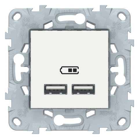 Розетка USB-зарядки двойная, 5B/2100 mA. Цвет Белый. Schneider Electric Unica New. NU541818