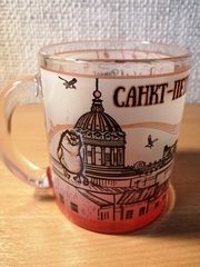 Кружка 300 мл стекло с видами Петербурга с ЦВЕТНЫМ ДНОМ.