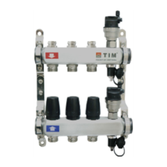 Коллектор из нержавеющей стали для отопления без расходомеров TIM 1" - 3/4" Евроконус - 3 выхода