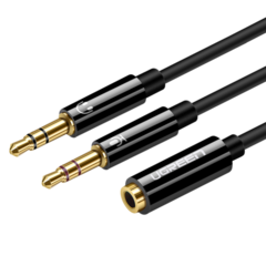 Кабель UGREEN Dual 3,5mm Male To 3,5mm Female Audio Cable Aluminum Case AV140, черный
