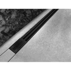 Желоб BERGES водосток напольный SUPER Slim 800 нержавеющая сталь, решетка  матовый черный, S-сифон D50/110 вертикальный фото