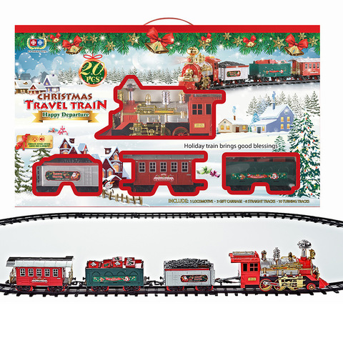 Железная дорога Christmas Travel Train Новогодний поезд, локомотив и 3 вагона
