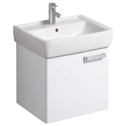 Шкафчик для раковины Geberit Renova Plan, с одной дверью: B=53см, H=46.3см, T=48.3см, матовый белый / меламиновое покрытие, ультраглянцевые белые / пленочное покрытие