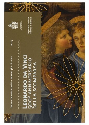 2 евро. 500 лет со дня смерти Леонардо да Винчи. Сан-Марино. 2019 г. В буклете