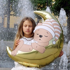 К Фигура, Мишка спящий на месяце/луне, 32''/81 см, 1 шт. (В упаковке)