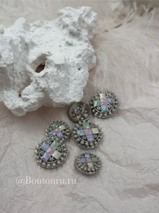 Пуговицы серебристые с квадратными деталями и пастельной разноцветной эмалью